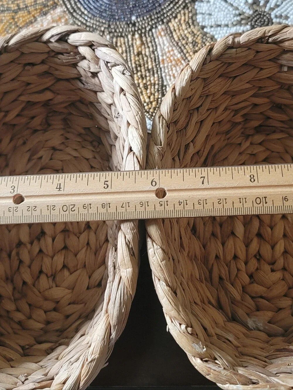 Set Of 3 Baskets. 2 Straw Woven & 1 Rope Basket Covered With Strawberries.